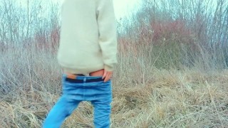 Twink squeezes balls and ruins own orgasm with no touching through cum