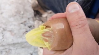 Used condom jerk off - Jerking so fast that I make foam of cum inside