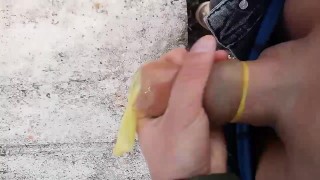 Used condom jerk off - Jerking so fast that I make foam of cum inside