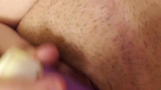 Cute young chubby milf with dyed hair using vibrator in the bath 