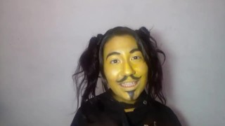 got all yellow with the paint thrown on her face