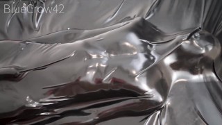 Femboy totally enclosed trapped in a latex vacuum bed from head to toe