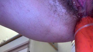 gaping bbw pisses everywhere while she fucks her ass with a traffic cone 
