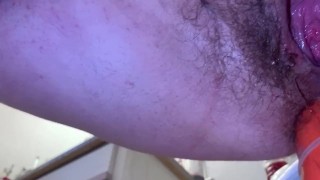 gaping bbw pisses everywhere while she fucks her ass with a traffic cone 