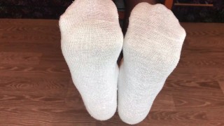 teen dress black nylon stockings and white socks foot fetish
