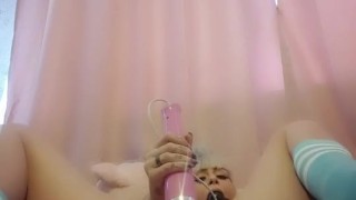 Gagged and magic wand fuck .tiny tit chav blue hair 