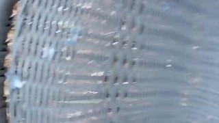 Twink cums on a chair used for fuck at cruising area