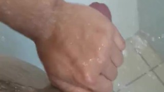 Jacking off in the shower, cleaning my dirty cock
