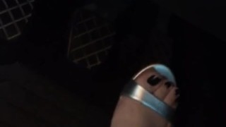 IG @tici_feet tici feet pedal pumping, silver sandal black toenails preview