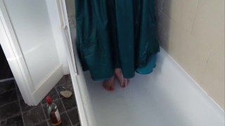BBW Penny Banks bathing and showering in prom dress wetlook
