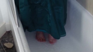 BBW Penny Banks bathing and showering in prom dress wetlook