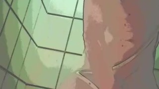 Hot guy turns shower scene into animation. 