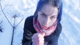 Risky Public Blowjob from a Teen Schoolgirl in a City Park