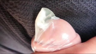 Edging with condom = creamy precum , two horny cumshots + foamy cum mess