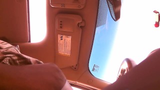 Milf driving her horny self around looking for a place to cum|| titty flash