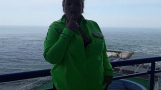 Sea views. Hot BBW with naked boobs balcony