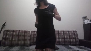 Femboy with a chastity belt playing with his ass