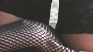 POV female masturbation in stockings and fishnets gloves till quick orgasm