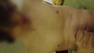Twink with bush cums on himself