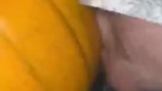 Chubby bear breeding a pumpkin with his throbbing uncut cock