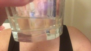 Myra swallows a fresh glass of her squirt. 4K