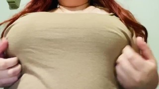 Touching myself at the dinner table- Huge natural tits- pierced nipples
