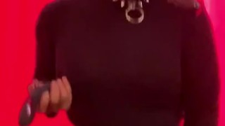 Masked curvy woman using toys wand restraints bdsm 