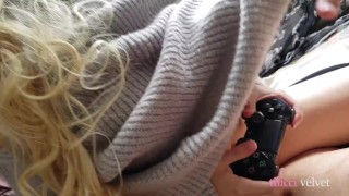 Nerdy girl plays Final Fantasy VII Remake while getting fucked & creampied