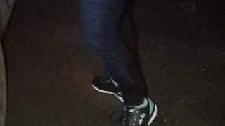 Sexy gf re wets her Jean's in the car, then finishes soaking them standing!