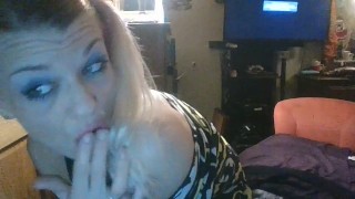 blonde camslut needs some dick! She Rides her toy and fucks herself silly