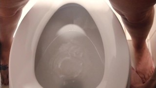Her Standing to Piss in Toilet