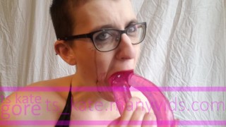 trans girl throatfucks herself 