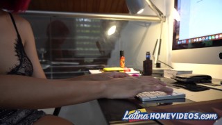 Busty Latina Alt Chick Strips Lingerie