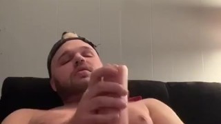 Solo jerk with a pocket pussy 