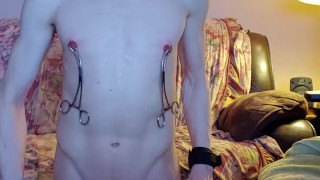 Slave is allowed to edge itself to a caged orgasm