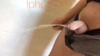 Very desperate to piss while cleaning shower