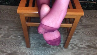 teen girl show new red nylon stockings foot fetish pov