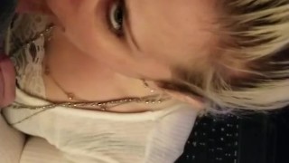Hot English tutor deepthroats my cock while I record her