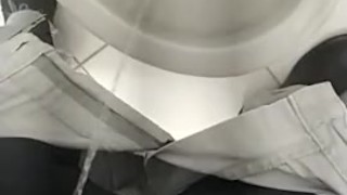 Pee man in the bathroom, before of sex. 
