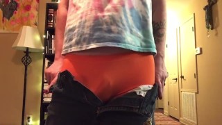 Dick grabs in booty shorts