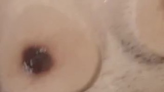 Small wet tits against shower doors 