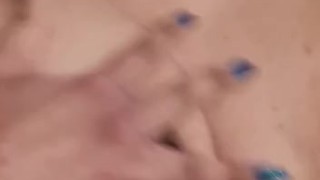 Small wet tits against shower doors 