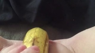 Teen fucks her tight little pussy with a banana & squirts everywhere