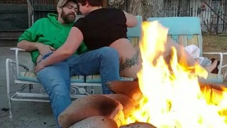 Caught busted by neighbor backyard milf rides cock (60FPS HD)