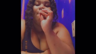 SEXY BBW SMOKES A BLUNT BEFORE SUCKING DICK IN THE BATHROOM 