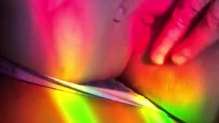 Fat redhead natural pussy and big ass in the rainbow light 