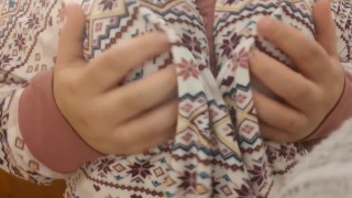 Mom plays with her tits