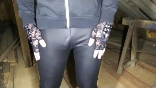 Pissing and cum in a dirty shed