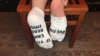 my new white socks "Give me a kiss" foot fetish