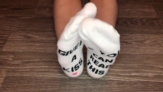 my new white socks "Give me a kiss" foot fetish